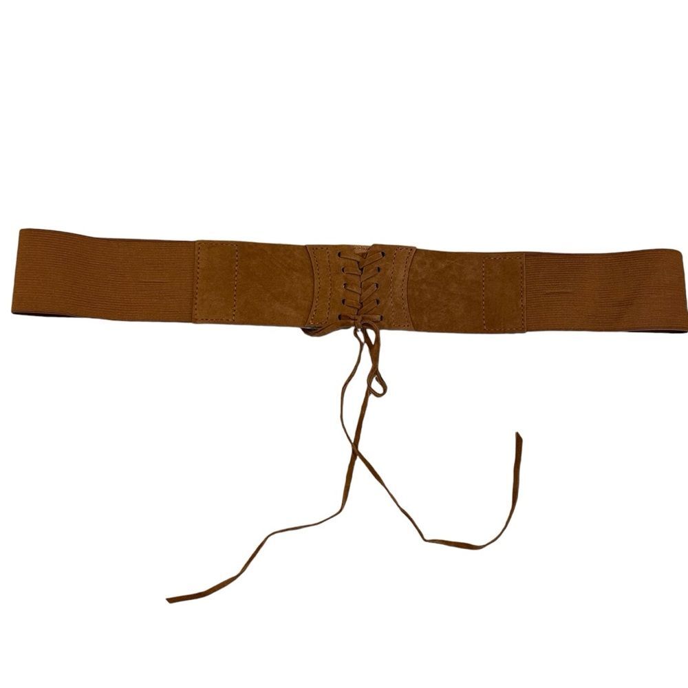 Faux Suede Carmel Brown Elastic Fringed Belt